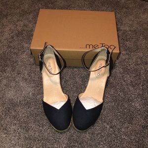 Navy and Canvas wedges